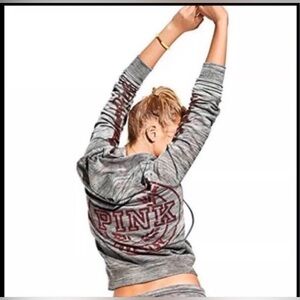 Victoria’s Secret PINK Y2K Marled Gray Bling Rose Sequins Full Zip Sz XS VS PINK